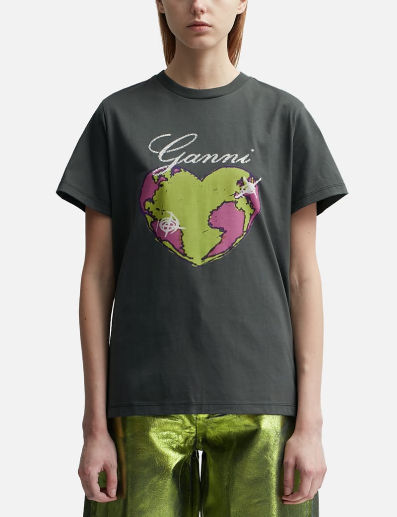 Ganni - グレー リラックス ハート Tシャツ | HBX - ハイプ