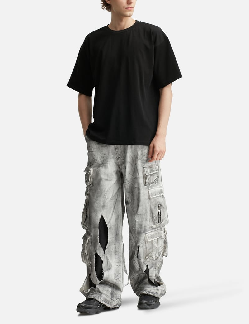FINE CHAOS Waxed White Cargo Trousers - Oversized waxed organic