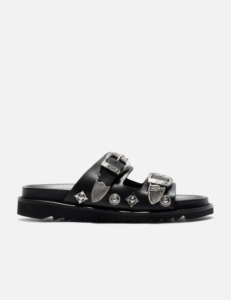 Toga Pulla Buckle Sandals - Black cowhide sport sandals with