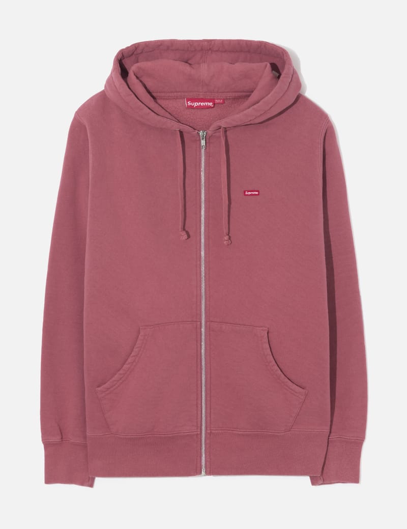 Supreme Box Logo Hooded Zip Sweatshirt - Pink, aged patina, good