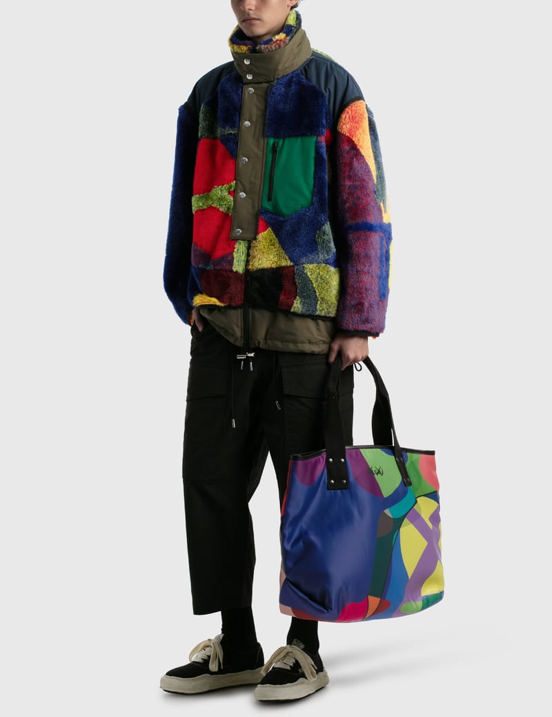 Sacai - KAWS Jacquard Faux Fur Blouson | HBX - Globally Curated