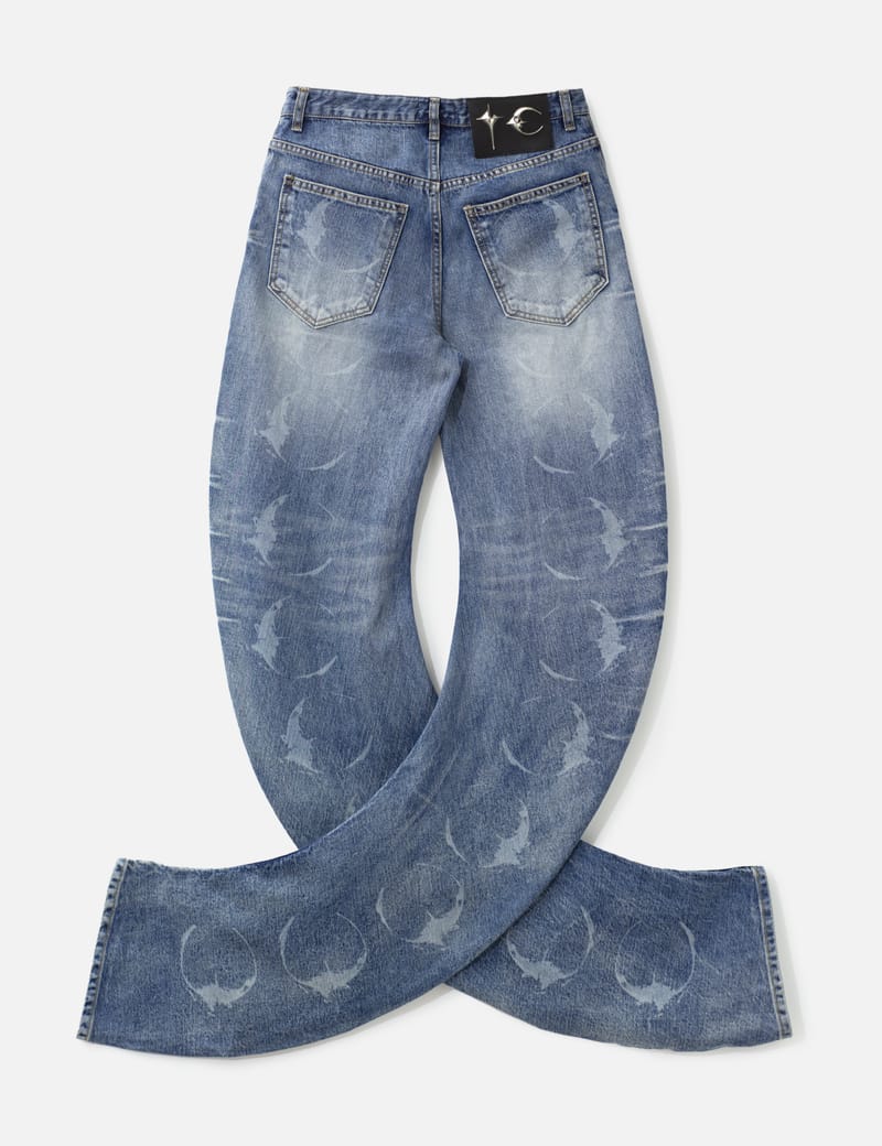 THUG CLUB Laser Washed Parkour Denim Pants - Heavyweight curved