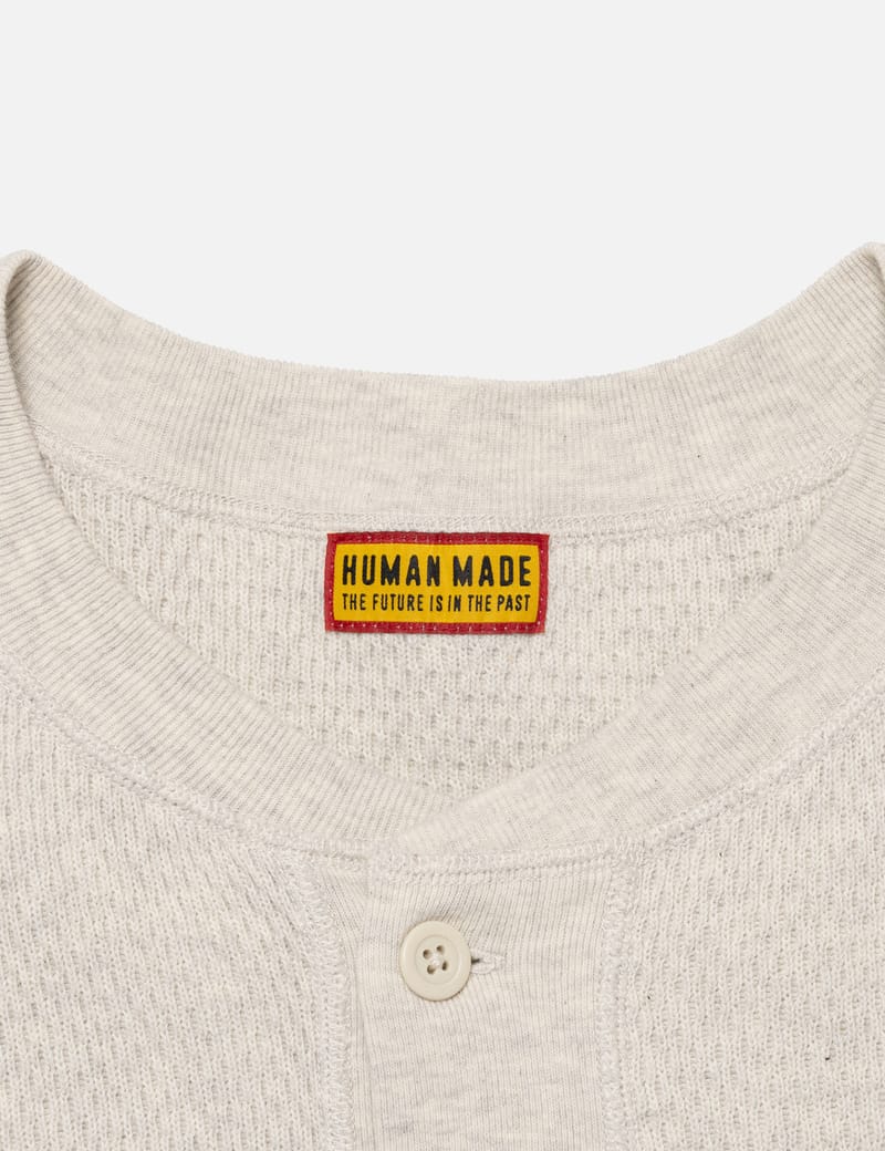 Human Made Henley Neck Shirt - White textured cotton thermal