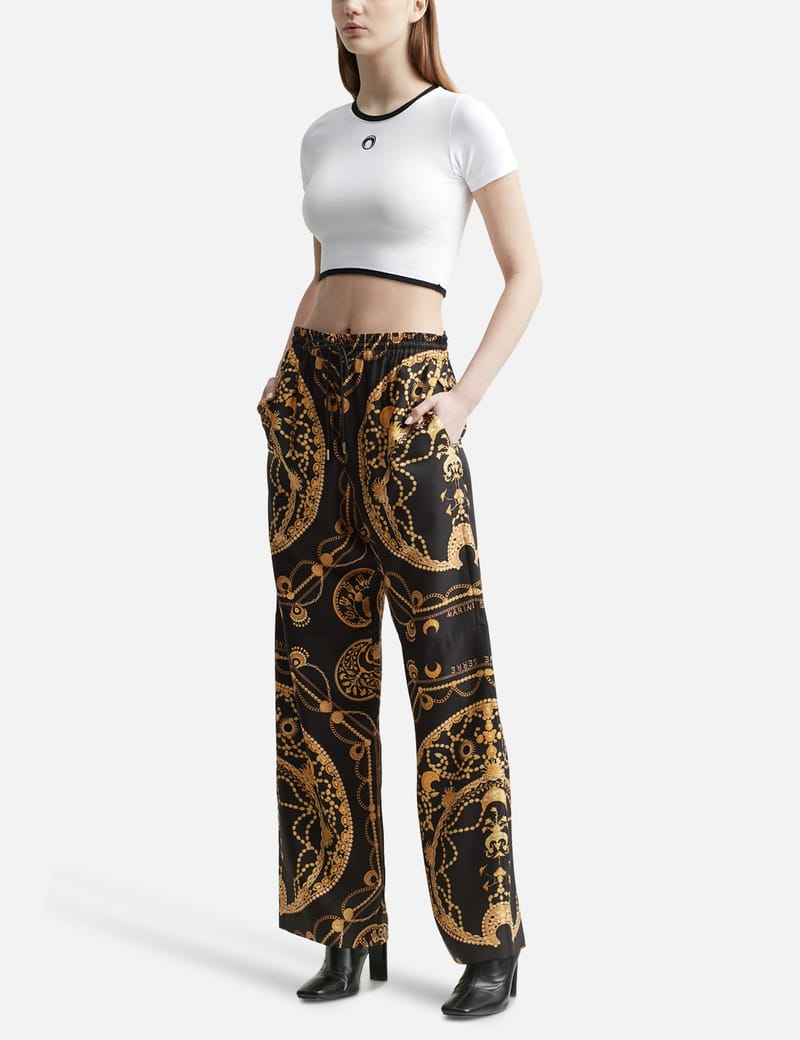 【関税&送料込】Marine Serre Embroidered Polyester Blend Pan Marine Serre - ORNAMENT JEWELRY LUXURIOUS PAJAMA TROUSERS