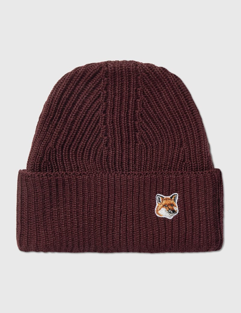 Maison Kitsuné - Fox Head Patch Ribbed Hat | HBX - Globally ...