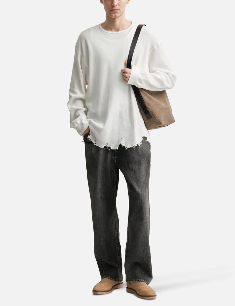 ANCELLM Damage Waffle Crew Long Sleeves T-Shirt - Japanese cotton