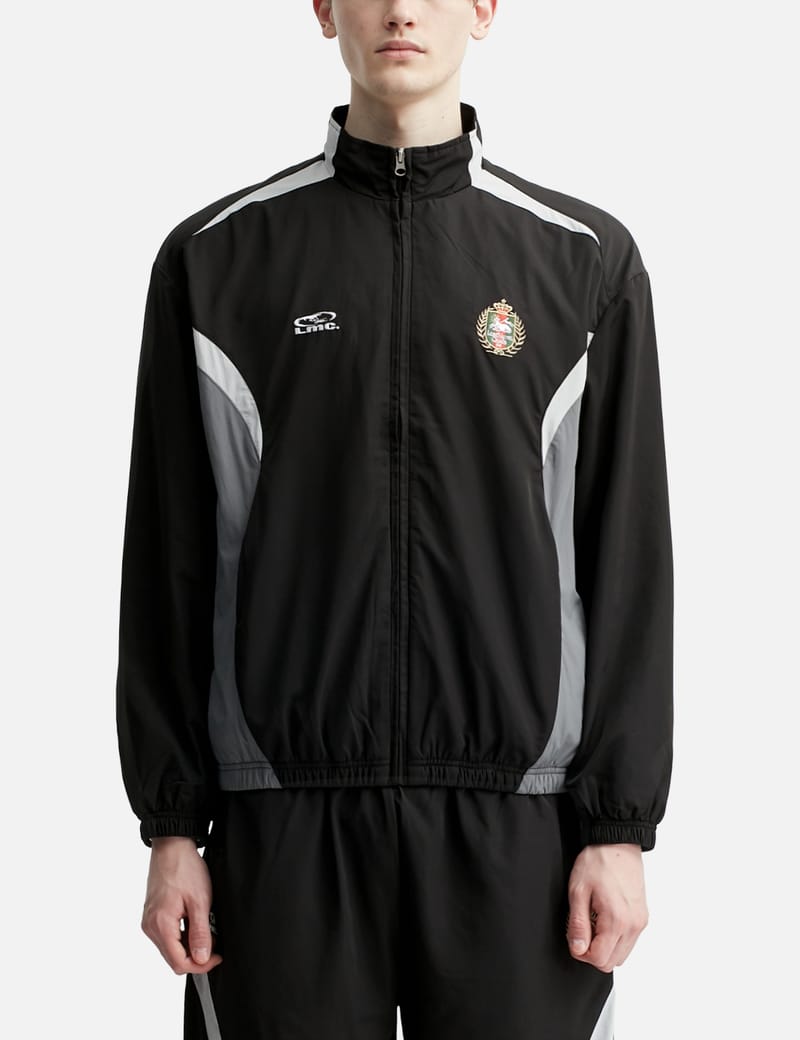 LMC Soccer Track Jacket Black - 刺繍ロゴ＆サッカーグラフィックの