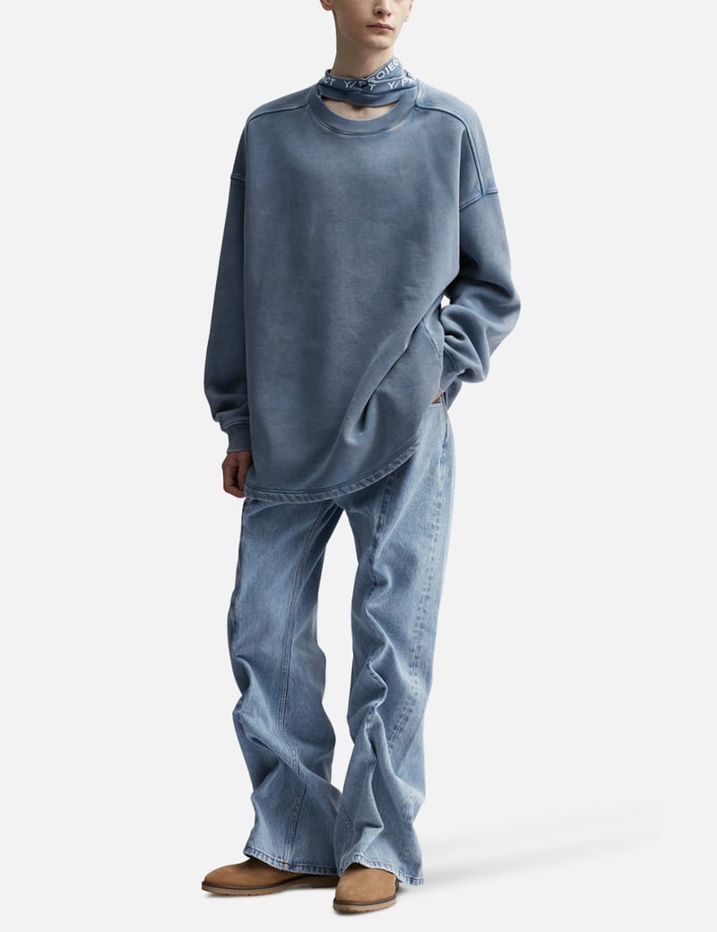 【関税&送料込】Stone  Sweatshirt With Industrial Flow Buy Blue Heavy Boucle/Embroidery Graphic Crew Neck