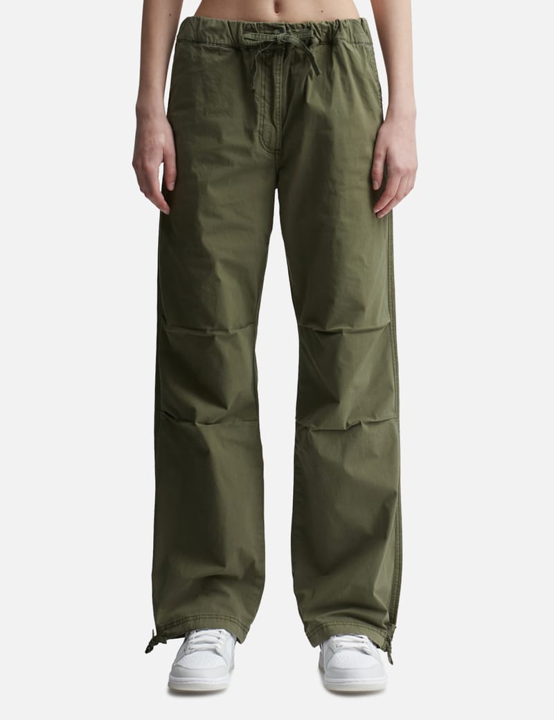 Green Washed Cotton Canvas Drawstring Pants