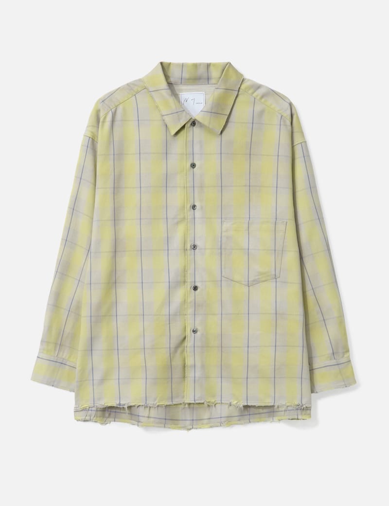 ANCELLM C/R CHECK SHIRT(YELLOW)サイズ0 ANCELLM C/R Check Shirt - ドレープシルエットとダメージ加工が映える