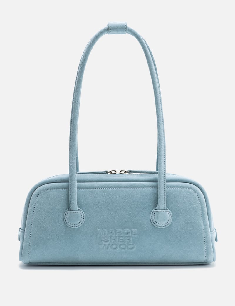 MARGESHERWOOD Soft Boston - Blue suede baguette shoulder bag with