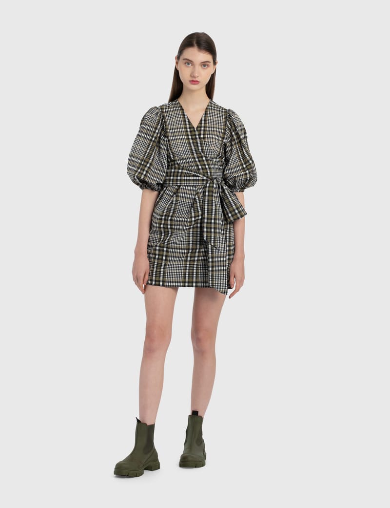 【GANNI】Stretch Seersucker Wrap Dress/追跡可能/全国送料無料 Ganni Seersucker Wrap Dress - Orange | Garmentory