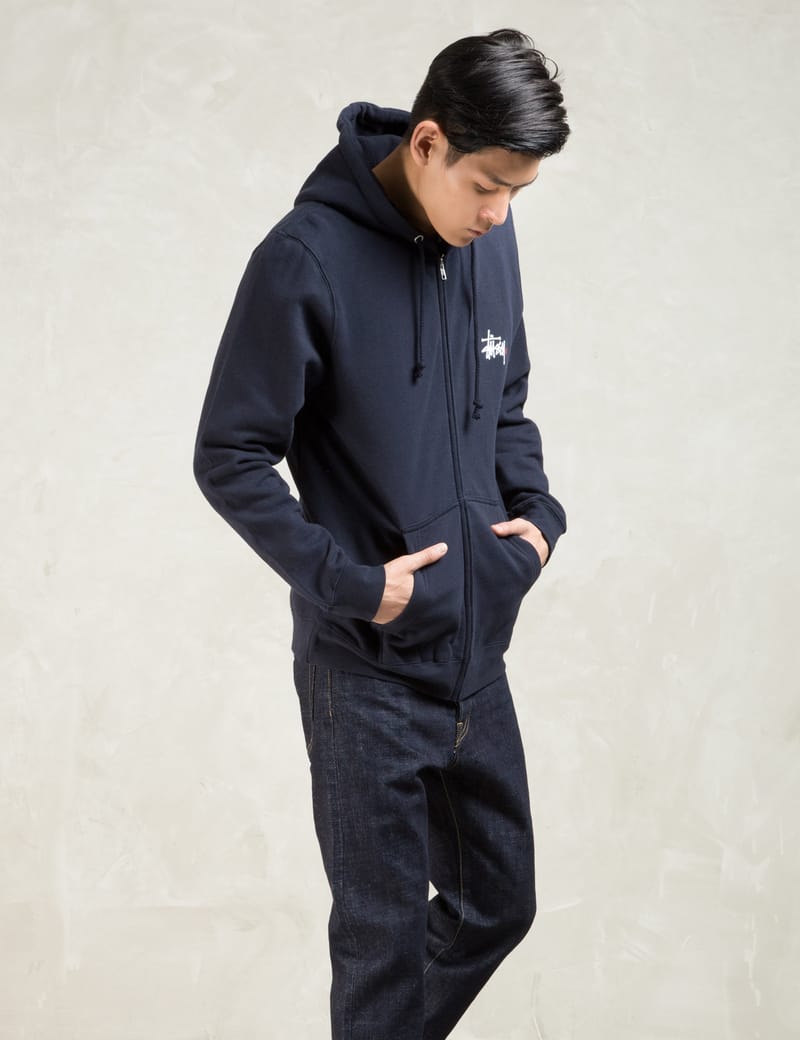 Stüssy - Navy Basic Logo Zip Hoodie | HBX