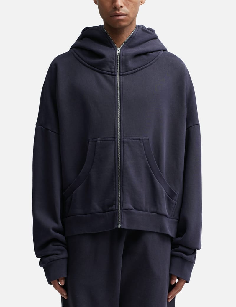 Entire Studios Washed Cotton Full-zip Hoodie In Blue | ModeSens