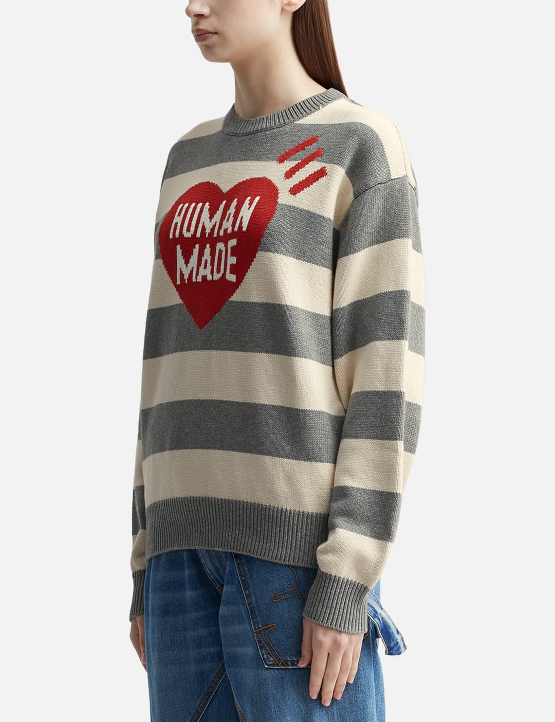 Human Made - STRIPED HEART KNIT SWEATER | HBX - Globally Curated