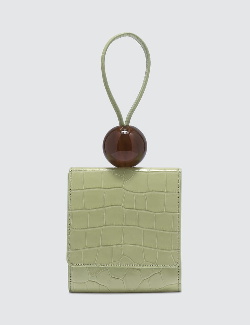 BY FAR Ball Sage Green Croco Embossed Leather Bag HBX