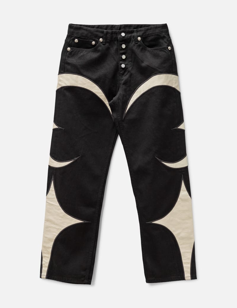 THUG CLUB Leather Black denim pants-