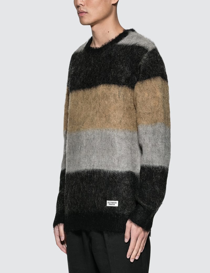 ワコマリア STRIPED MOHAIR CREW NECK SWEATER | hartwellspremium.com