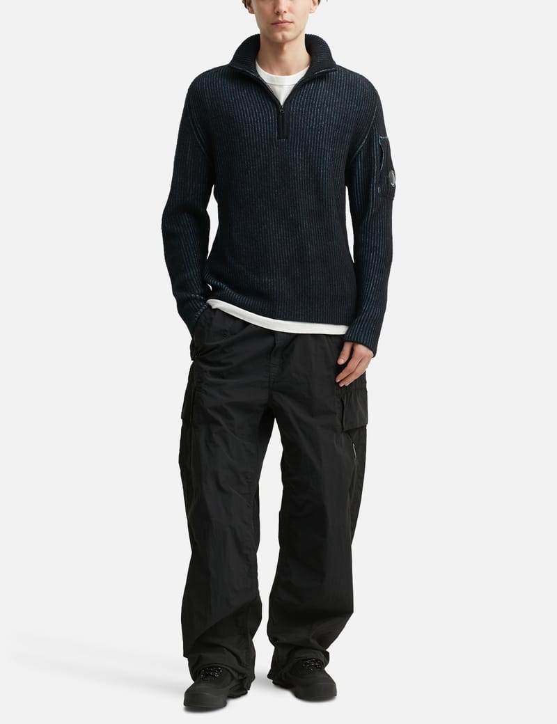 C.P. Company Fleece Knit Half Zip Sweater - Aegean Blue lambswool