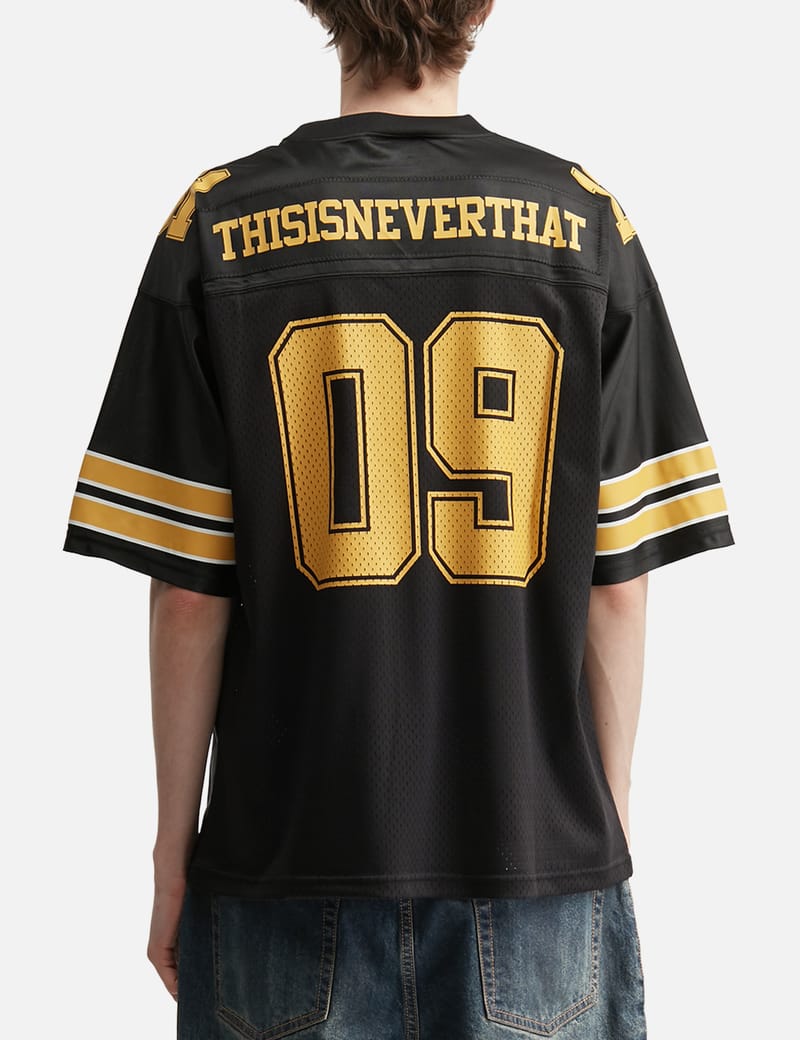 thisisneverthat® Football Jersey - Black graphic jersey with a