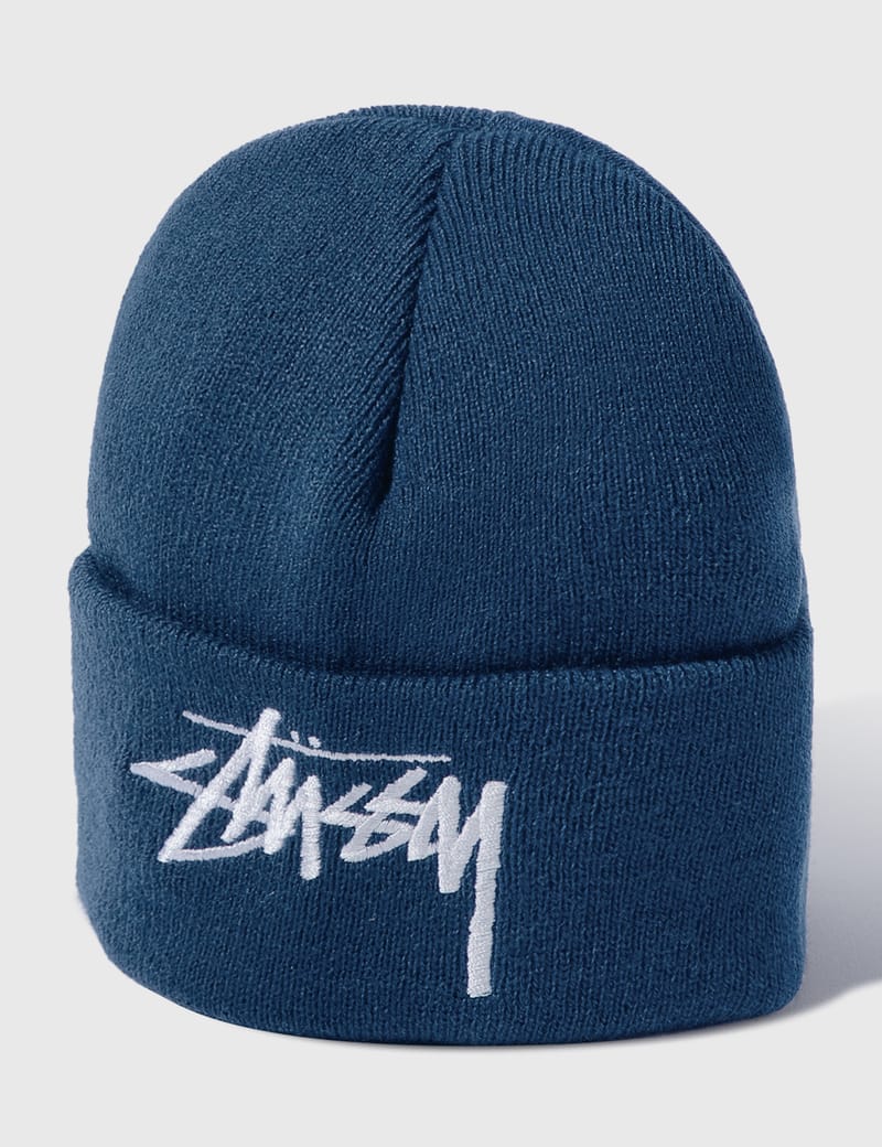Stussy ニット帽 青色 HAVE A GOOD VIBE! Stüssy - Big Stock Cuff Beanie | HBX