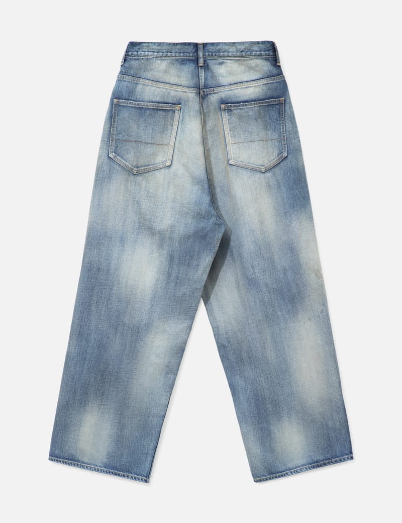 ANCELLM Damage Wide 5p Denim Pants - 가벼운 데님과 자연스러운
