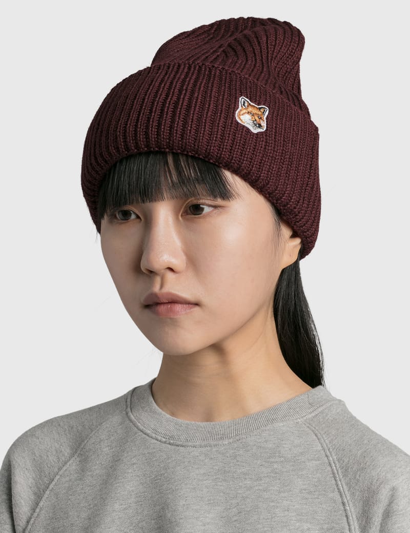 Maison Kitsuné - Fox Head Patch Ribbed Hat | HBX - Globally