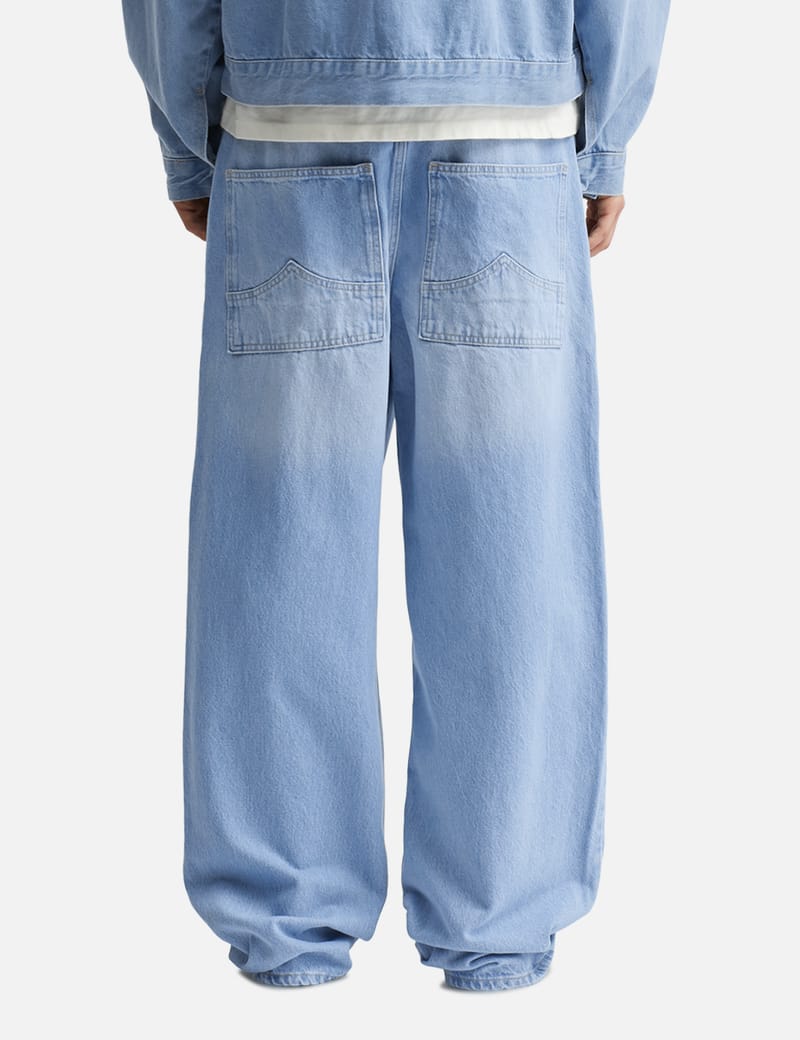 Auralee Selvedge Faded Light Denim Wide Pants - Light Indigo