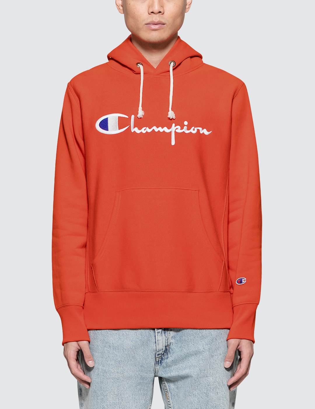 Champion script logo back graphic cropped hoodie clearance