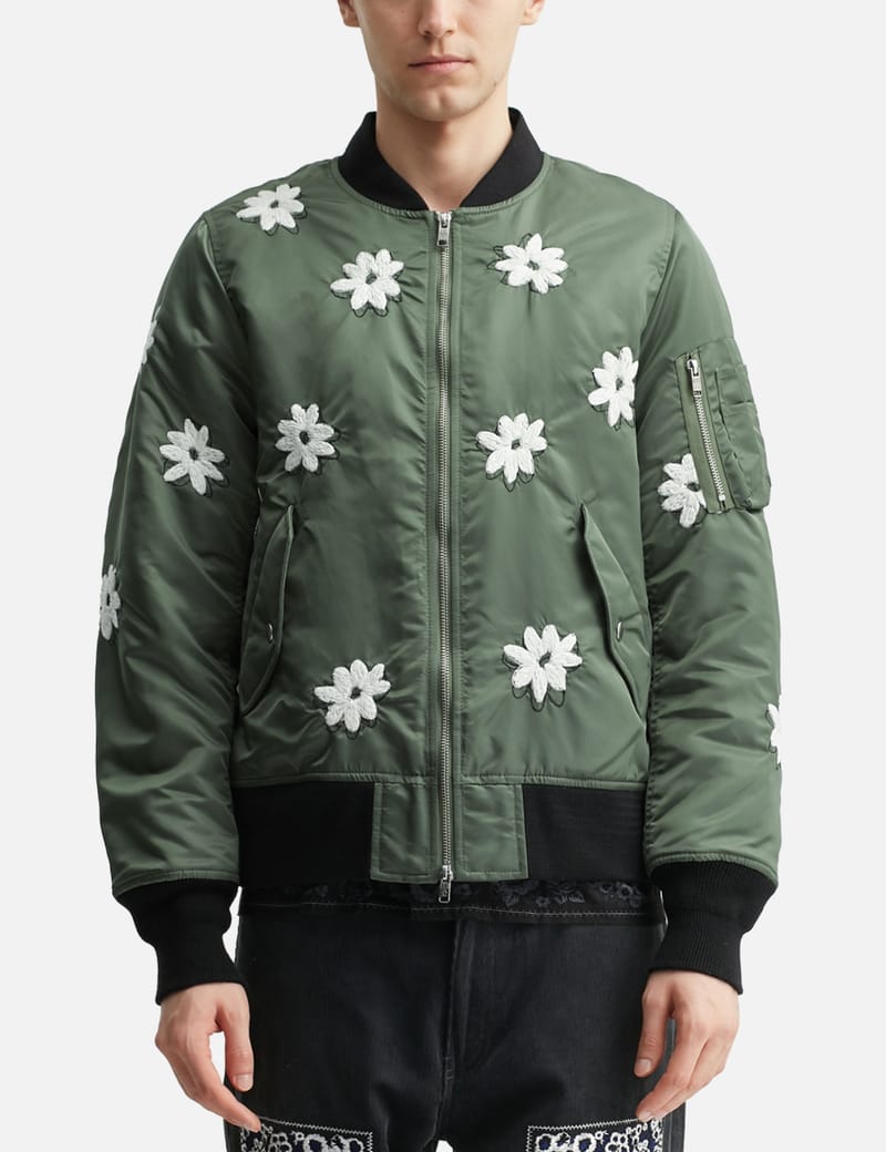 NÒMARHYTHM TEXTILE Flower Embroidery Flight Jacket - 光沢ナイロン