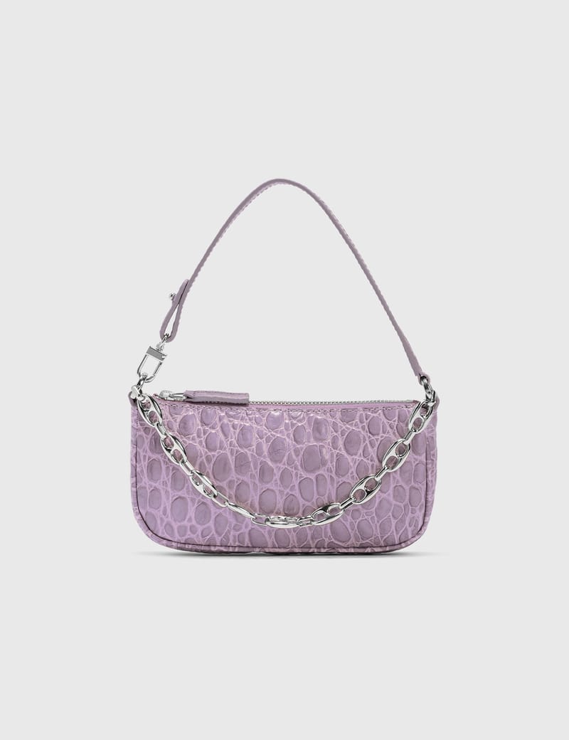 BY FAR - Mini Rachel Lilac Croco Embossed Leather Bag | HBX