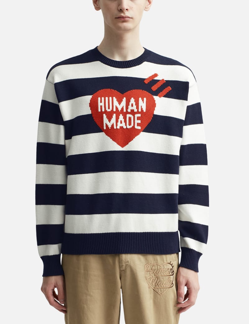 STRIPED HEART KNIT SWEATER