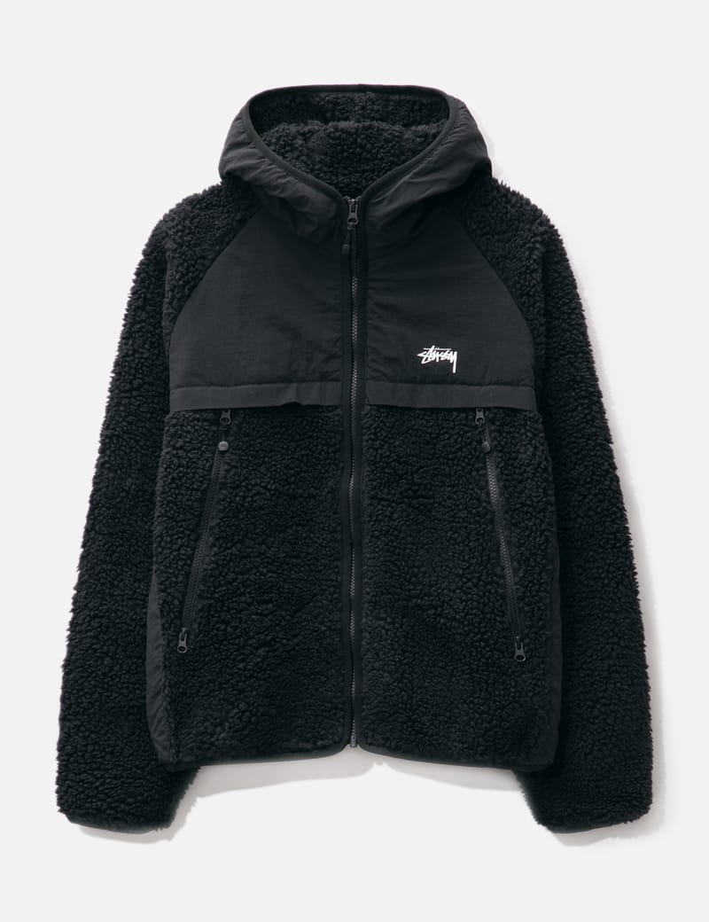 カラーブラックSTUSSY Hooded Sherpa Jacket