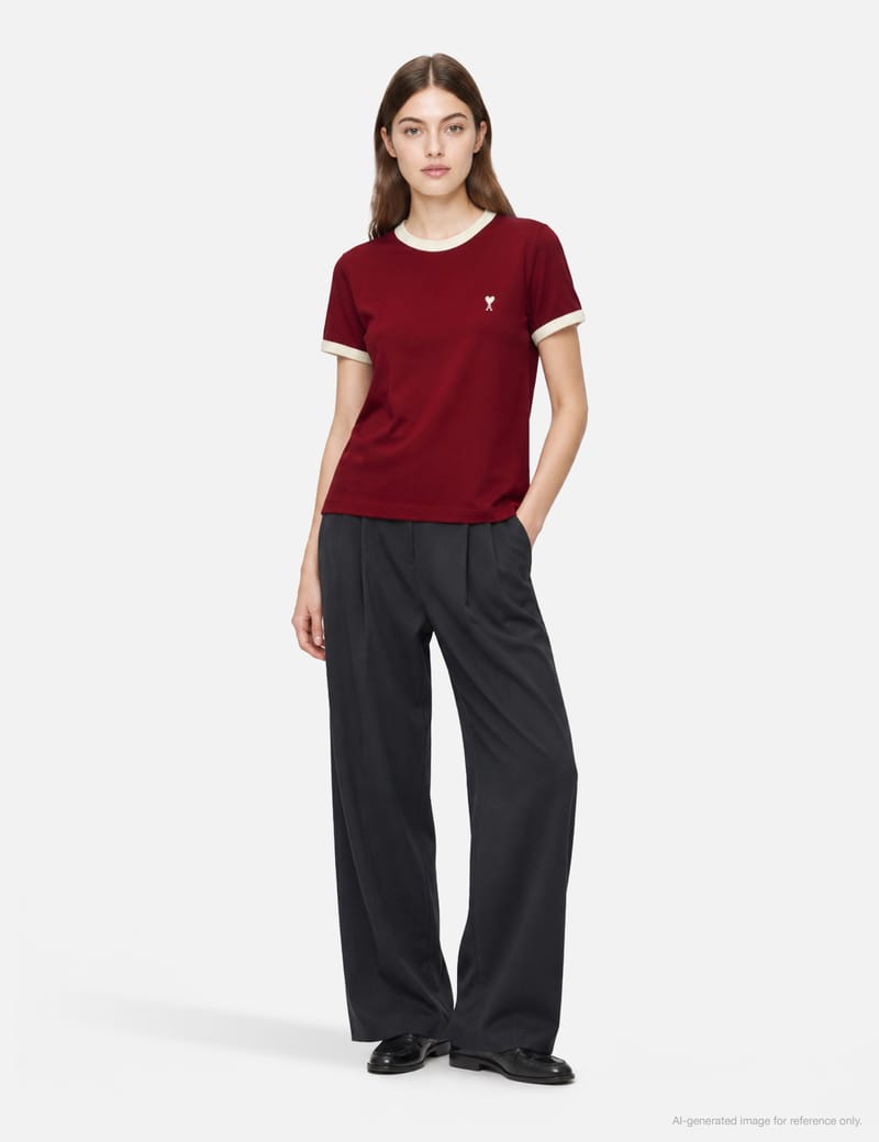 Ami White Cotton Red Ami de Coeur T-Shirt - Organic cotton classic