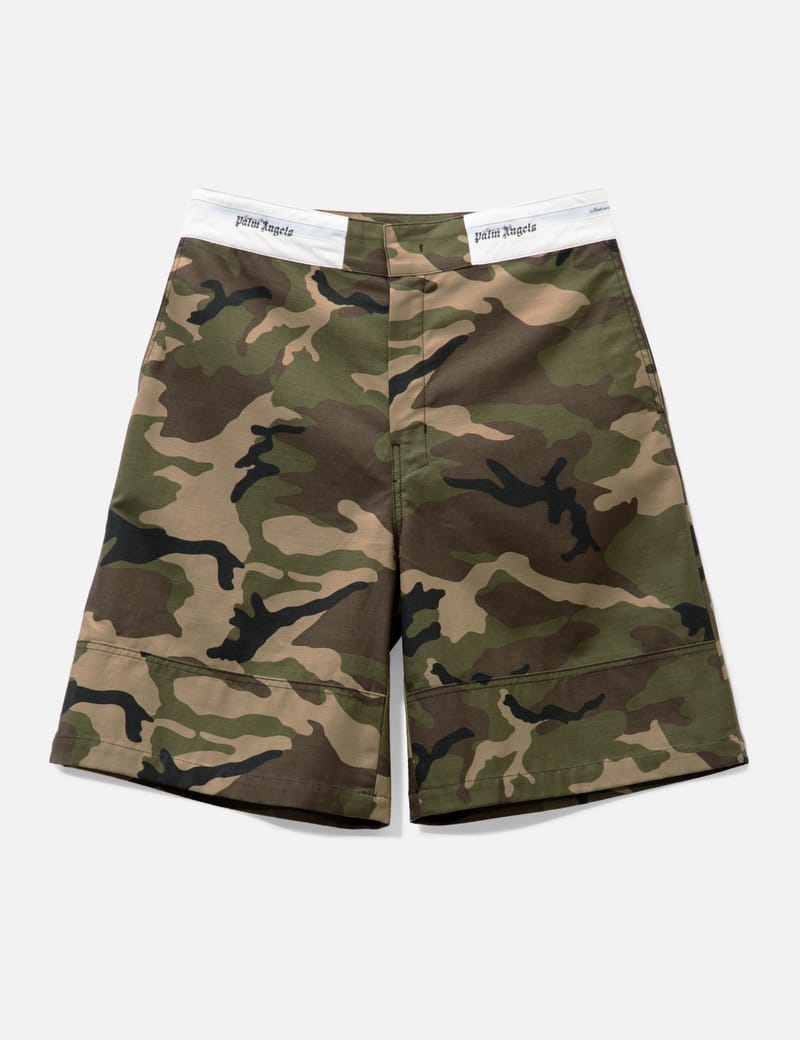 レア PALM ANGELS CAMO SHORTS - BEIGE/BLACK Palm Angels - Sartorial Waistband Camo Shorts | HBX