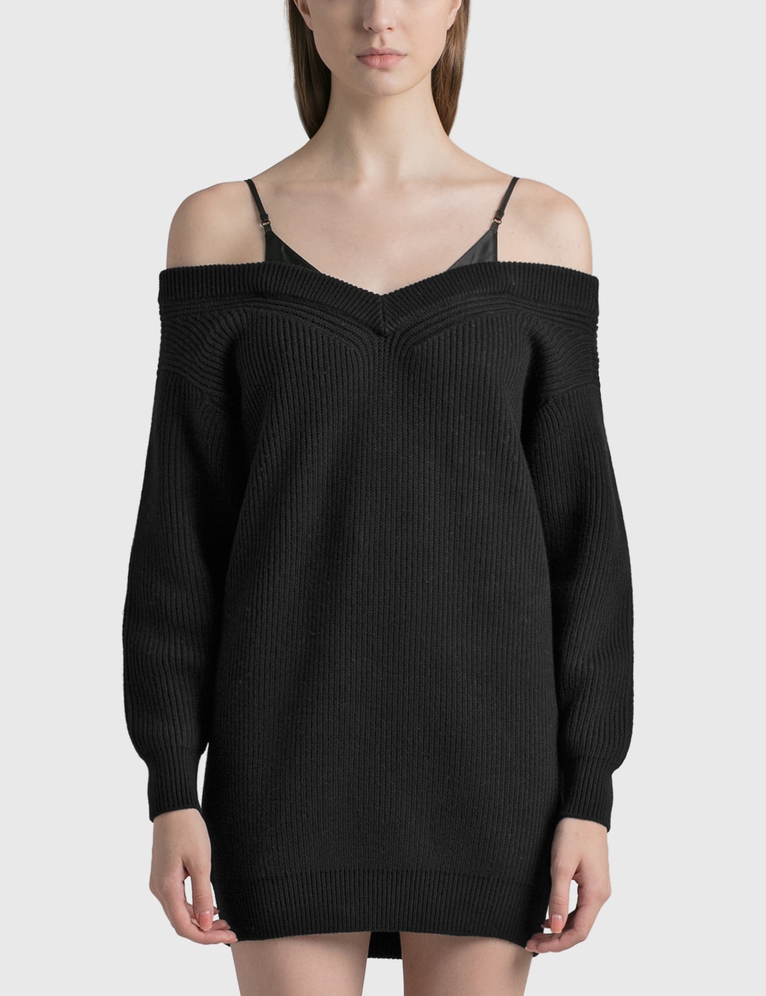 Rib-Knit V-Neck Sweater Dress main image 0