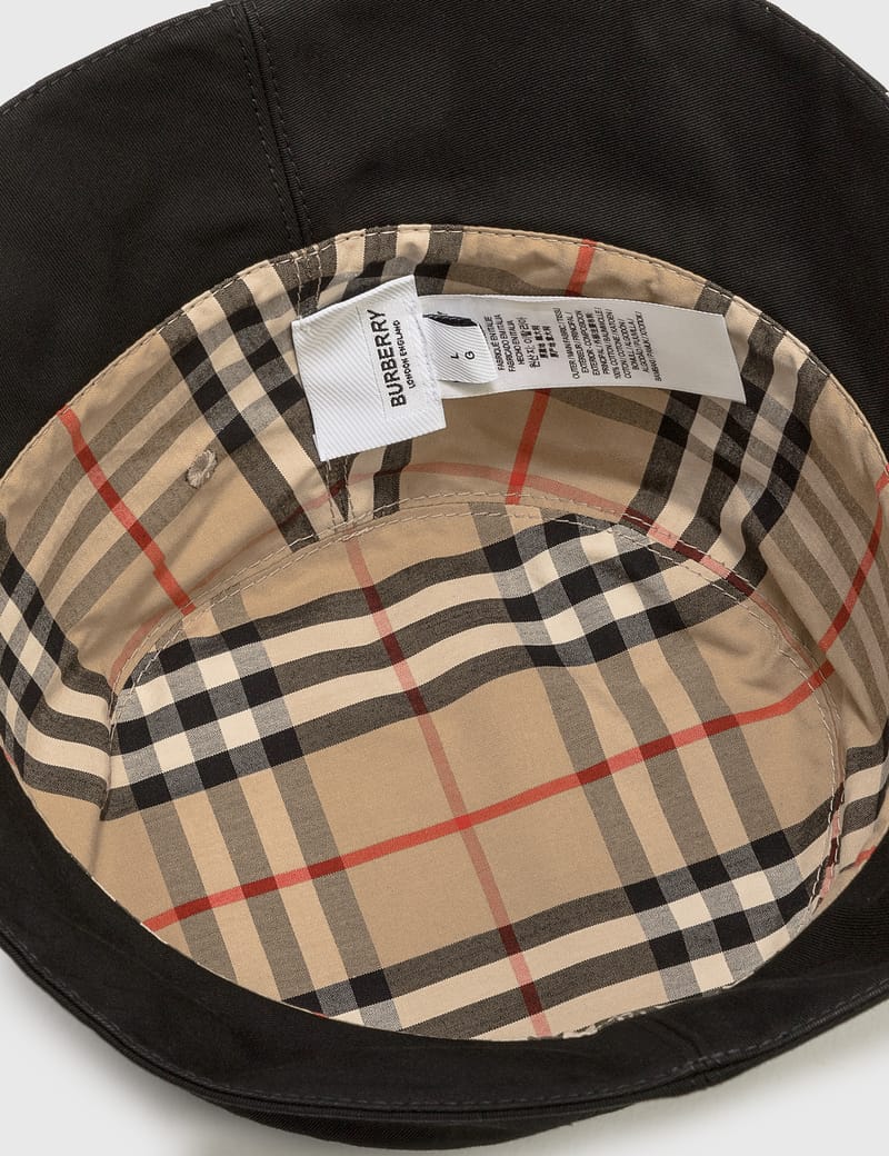 BURBERRY バケットハット ブラック ロゴプリント Burberry - Reversible Logo Print Cotton Gabardine Bucket Hat