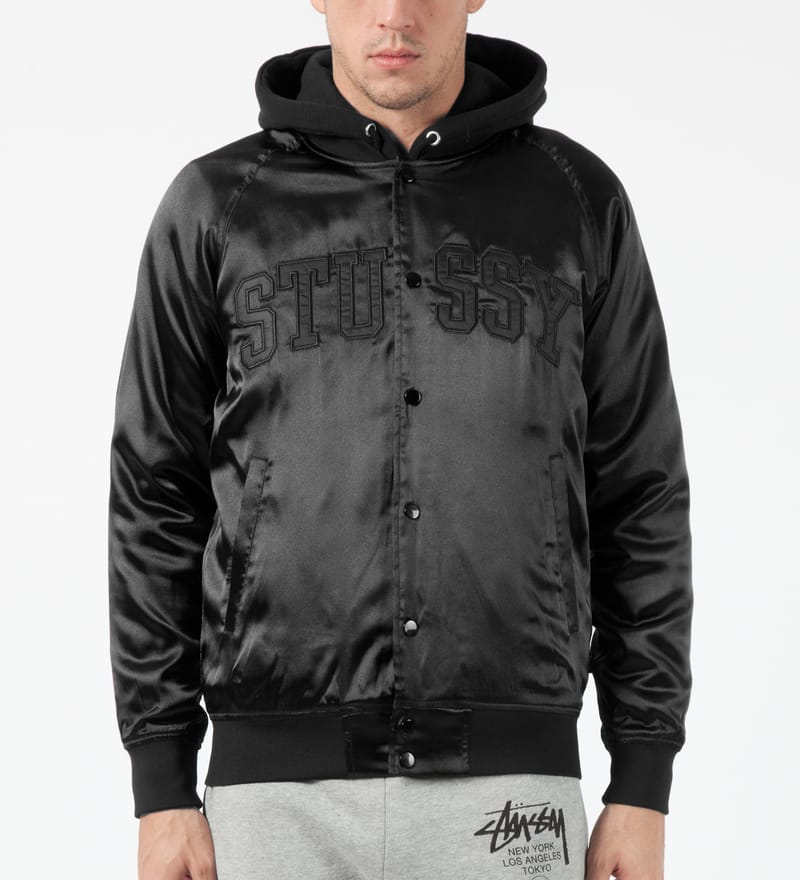 Stüssy - Black Satin Bomber Jacket | HBX - Globally Curated