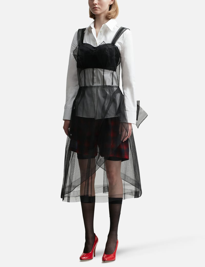 スカート Maison Margiela Contrast stitching corset dress Maison Margiela Décortiqué corset-style Tulle Dress | Black