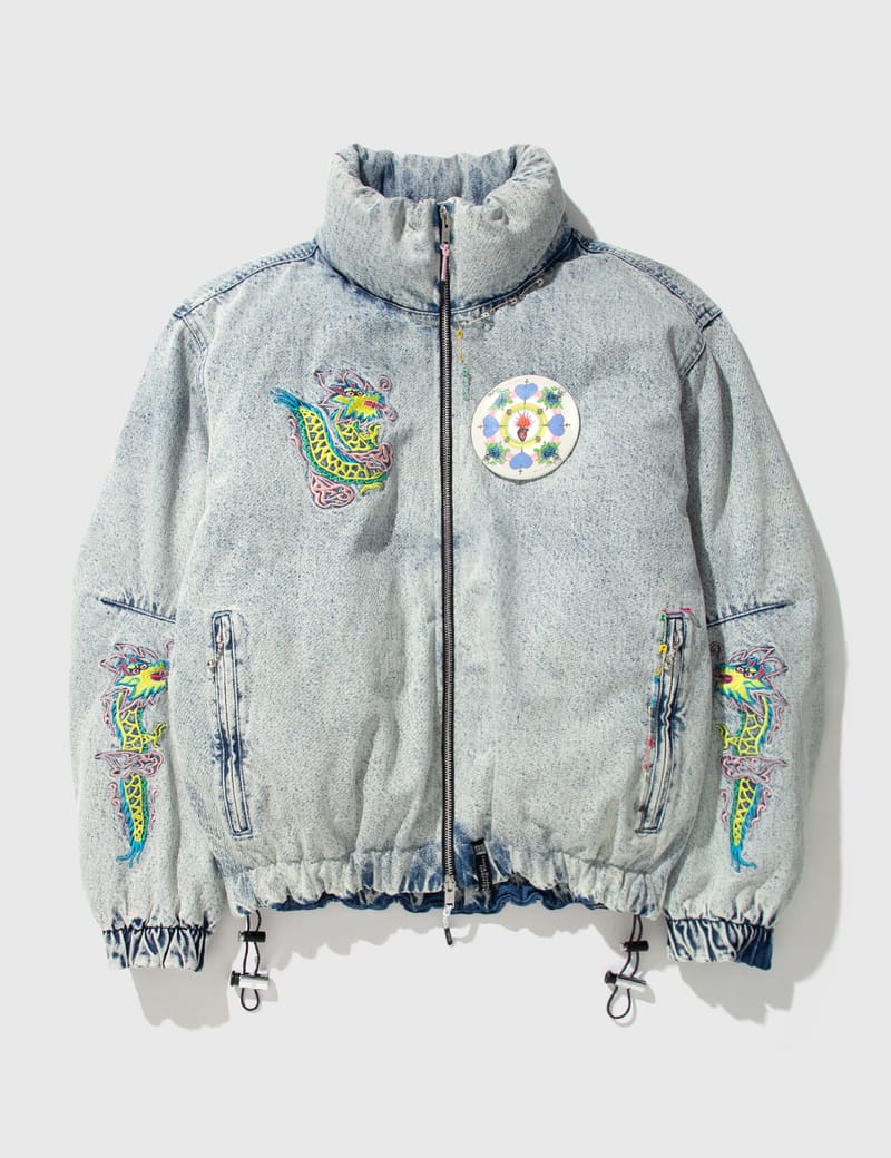 99%IS- - WASHED DENIM PUFFER 