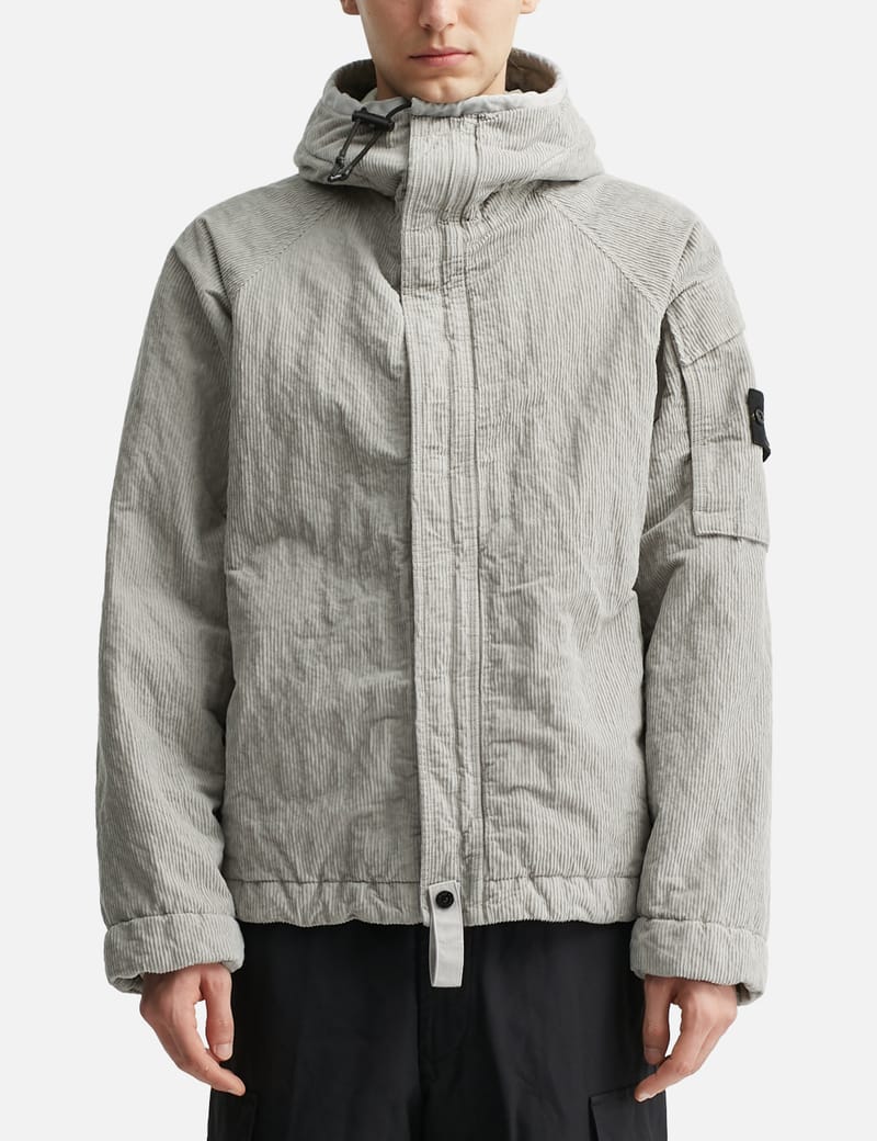 Stone Island Wrinkled Corduroy 500-TC Hooded Jacket - Pearl Gray