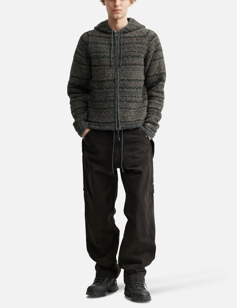 ROA Fair Isle Felted Knit Zip Up Hoodie - Olive wool-blend ROA Fair Isle Felted Knit Zip Up Hoodie - Olive wool-blend