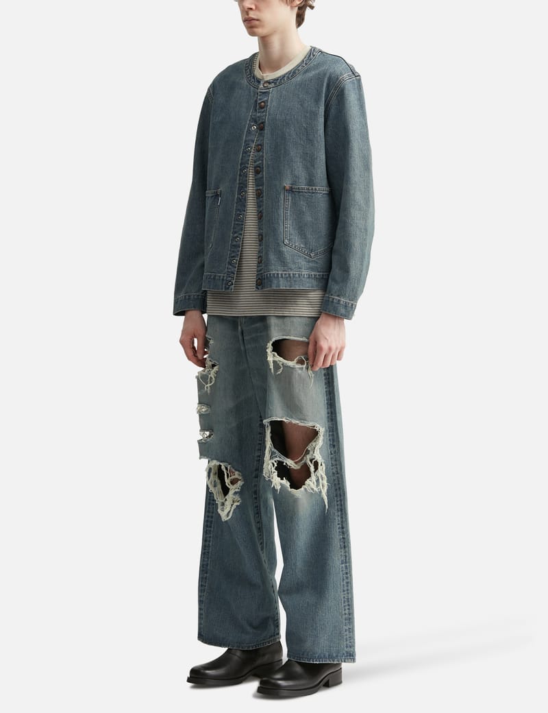 【SUGARHILL】BUTTON DENIM JACKET SUGARHILL Faded Button Denim Jacket - Boxy cropped fit in faded