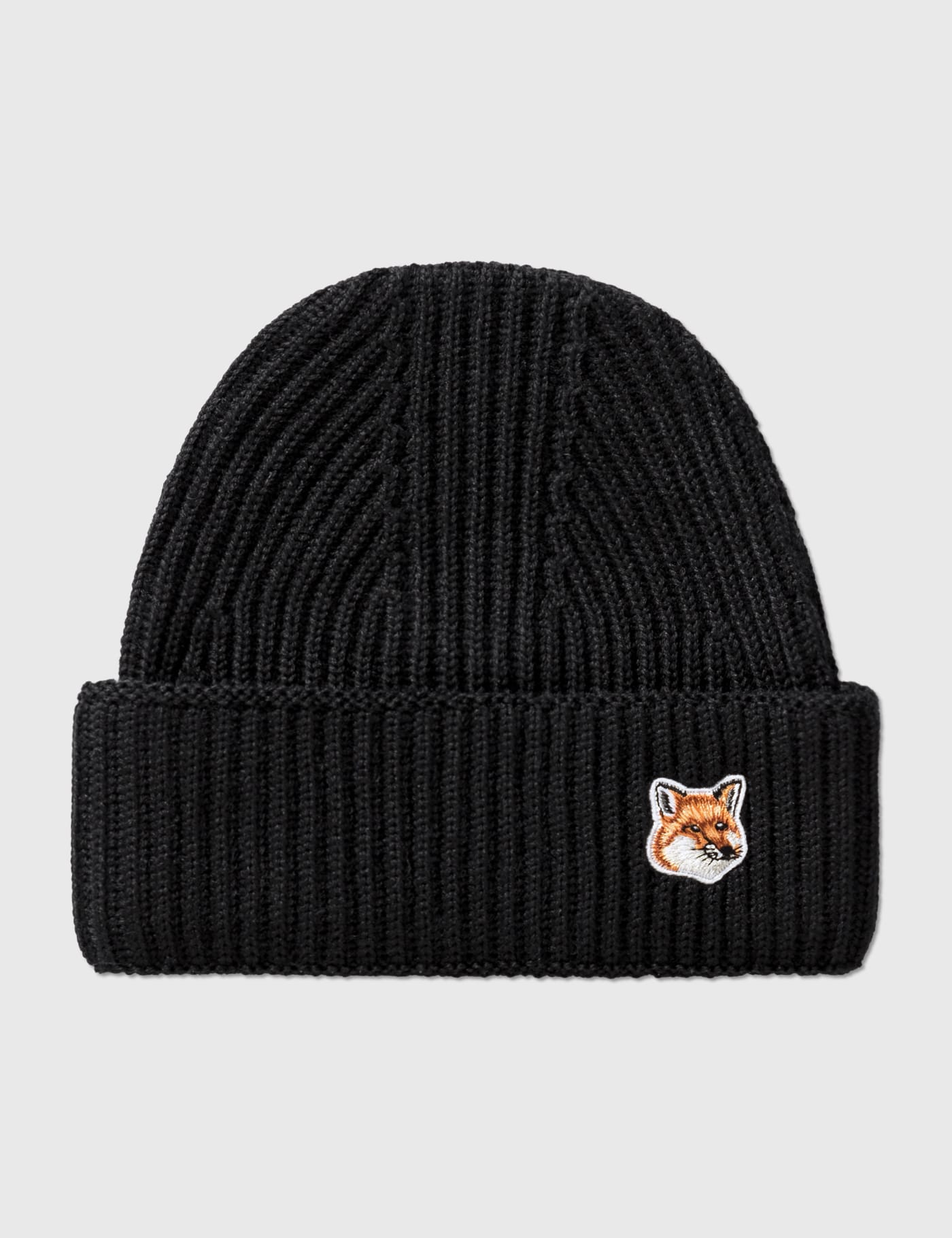 Maison Kitsuné - Fox Head Patch Ribbed Hat | HBX - Globally