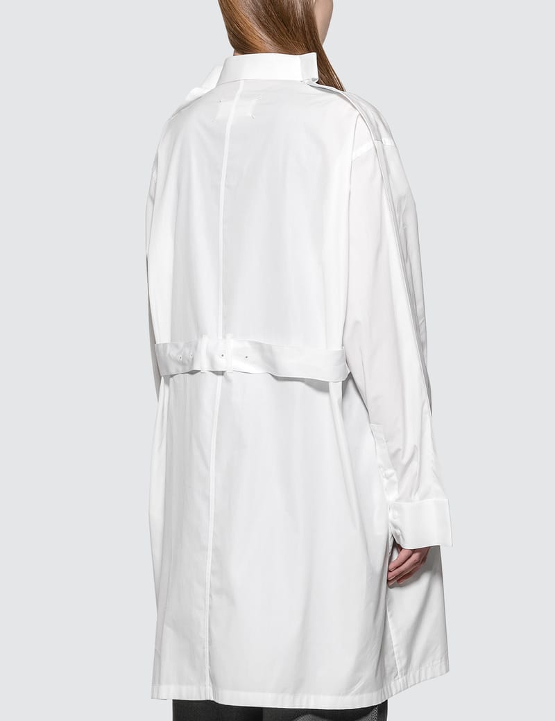 ワンピース MAISON MARGIELA TWO-TONE POPLIN AND WOOL SHIRT DRESS Maison Margiela – Shirt dress in cotton poplin knit mix