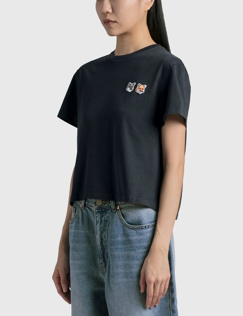 Maison Kitsuné - ダブルフォックスヘッド パッチ クロップドTシャツ