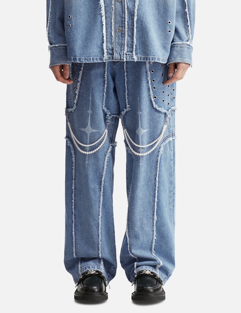 LIBERE - DESTROYED CROSS DENIM PANTS | HBX - Globally