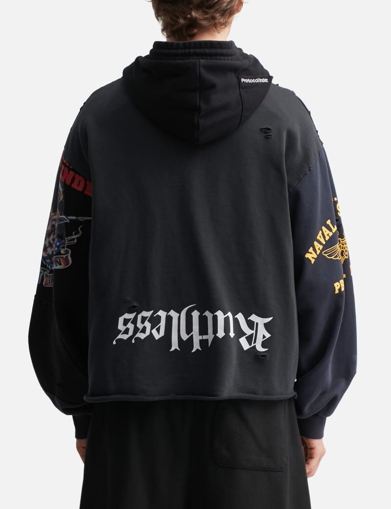 Protocol-Index Upside Down Zip Hoodie - 逆さまデザインの半オーバー