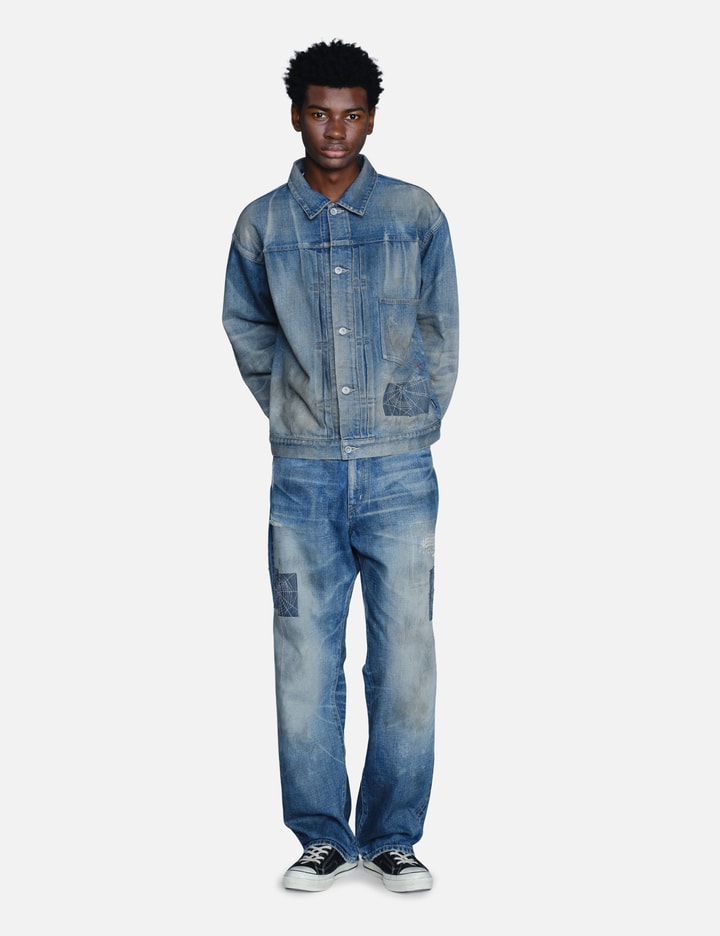 NEIGHBORHOOD Savage Denim Type-1 Jacket - 采用12盎司赤耳丹宁面料打造，结合破坏水洗做旧与刺子绣蜘蛛 ...