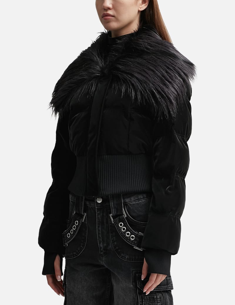 Cropped puffer best sale with fur hood